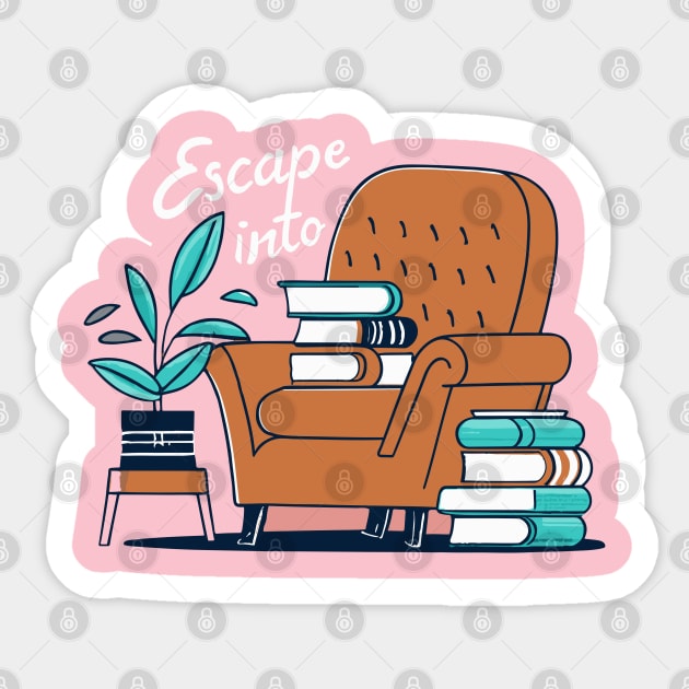 Escape into Books Sticker by nefuku